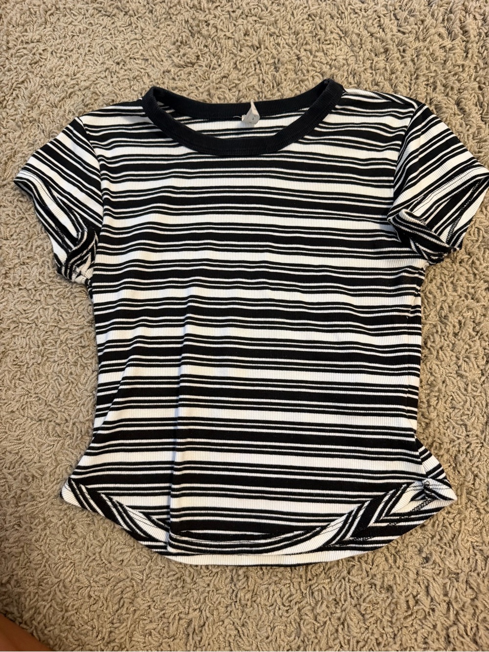 FP Movement by Free People Black & White Striped Short Sleeve Tee